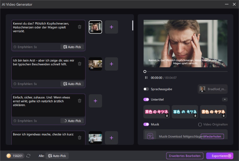 KI-Videoersteller für Gesundheitsvideos mit KI-Voiceover und Untertiteln