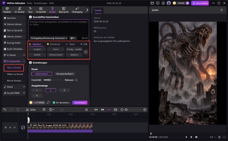 Sound für Monster mit dem KI-Soundeffekt von HitPaw Edimakor hinzufügen