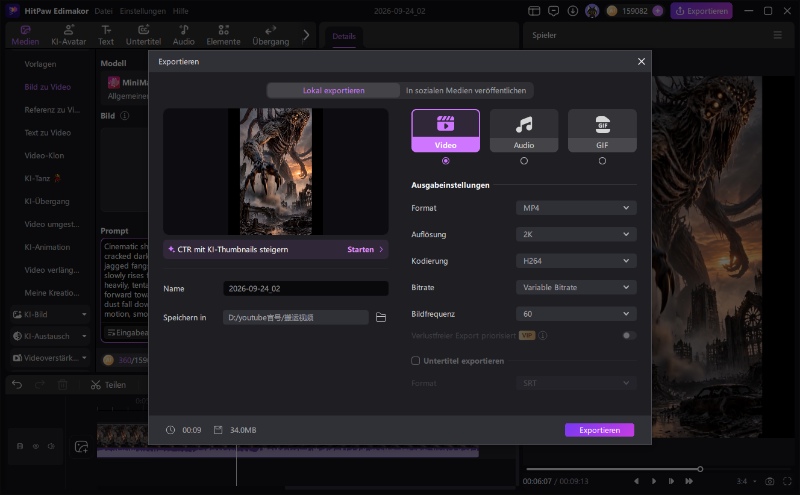 KI-Monstervideo mit HitPaw Edimakor exportieren