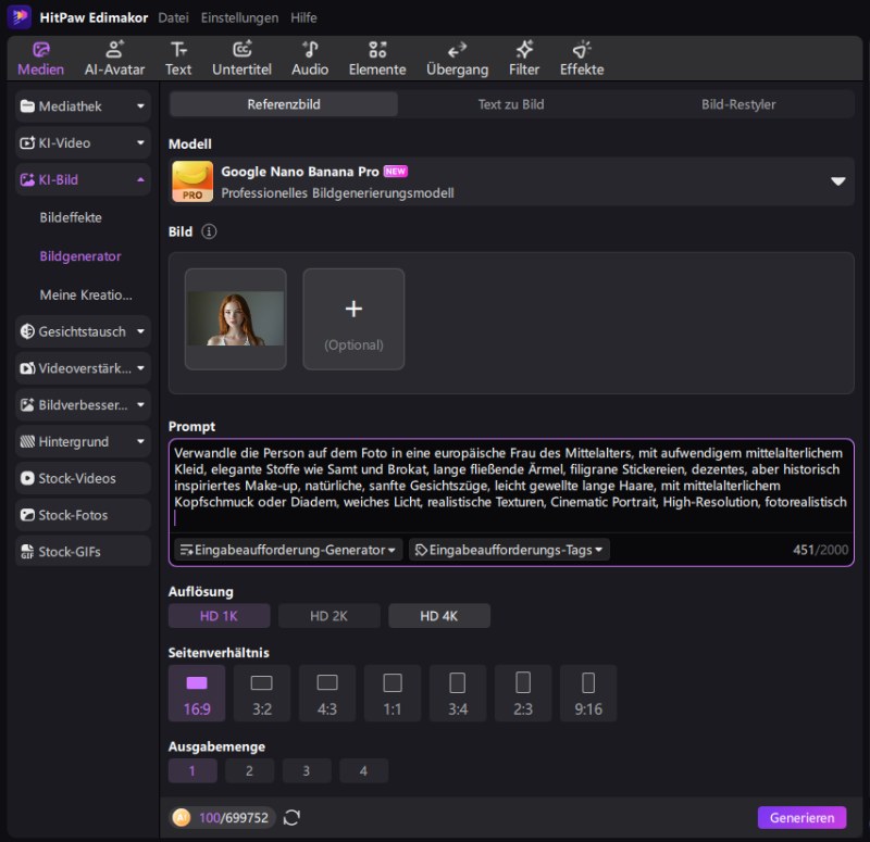 Auflösung, Seitenverhältnis und Anzahl der Ausgaben anpassen