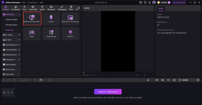 Aufnahme Einstellungen Edimakor