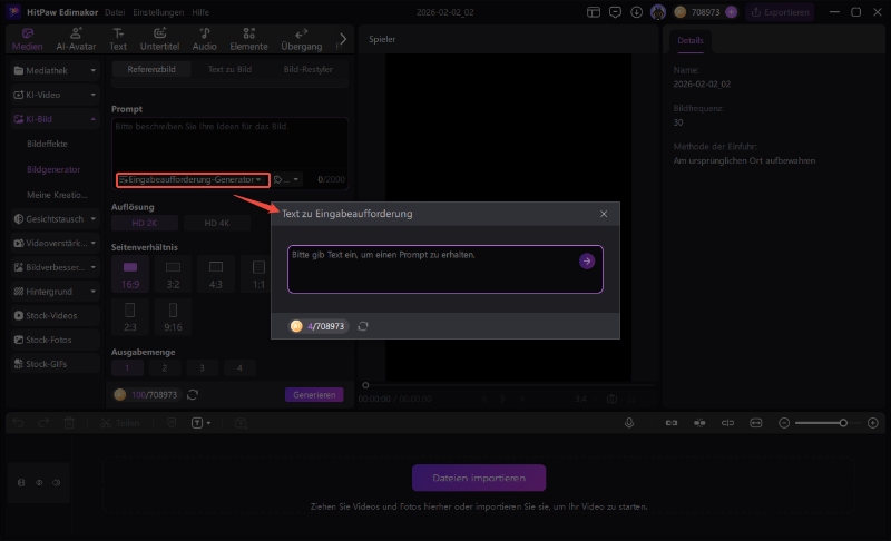 KI Prompt Generator in Edimakor – Text- und Bild-Prompts erstellen