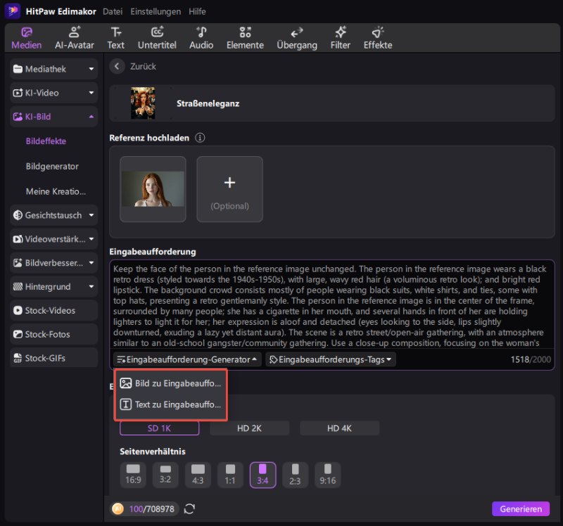 Edimakor KI Prompt Generator für Mädchen – individuelle Effekte erstellen