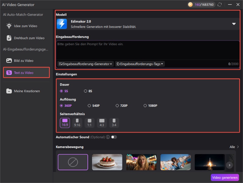 Wählen Sie den KI-Videogenerierungsmodus