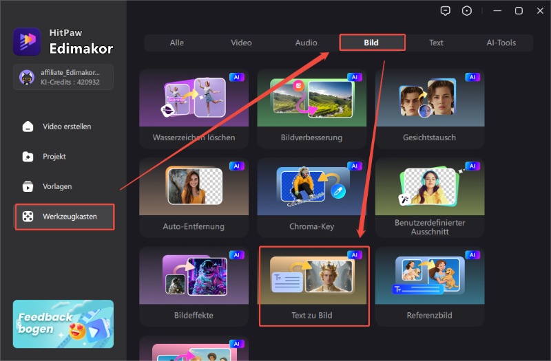 KI Bildtools Zugriff in Edimakor für Nano Banana Prompts
