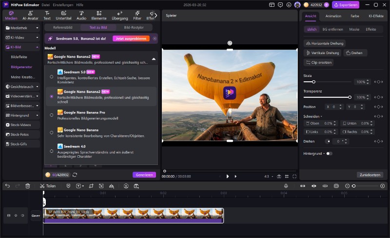 Nano Banana Modell Auswahl in Edimakor
