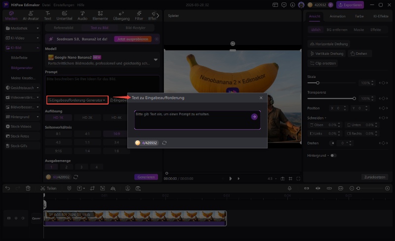 Nano Banana Prompt Generator Eingabe Beispiel