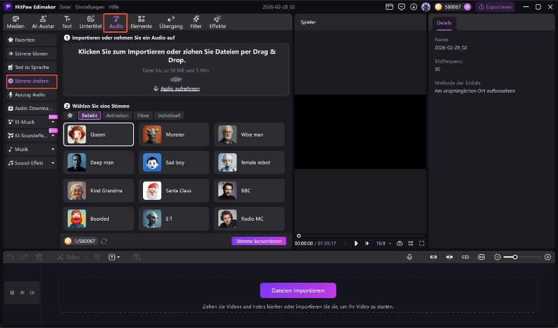 Stranger Things Stimme ändern – Audio-Menü in Edimakor