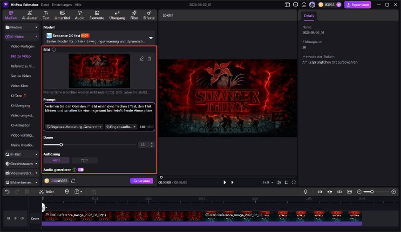 Prompt und Einstellungen für einen Stranger Things Upside Down Video Effekt