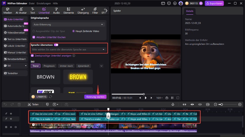 automatischen Untertitelprozess ausführen