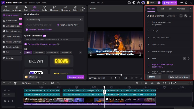 Untertitel generieren und Übersetzung starten