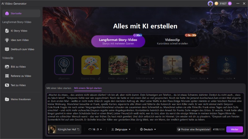 Story-Skript eingeben