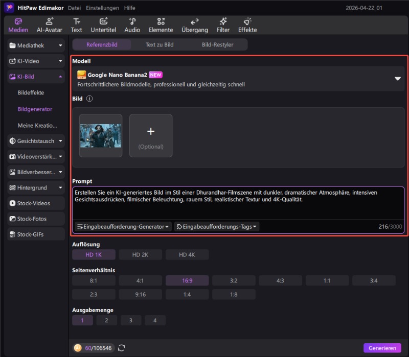 Selfie und Referenzbild Upload für Dhurandhar AI Stil in Edimakor
