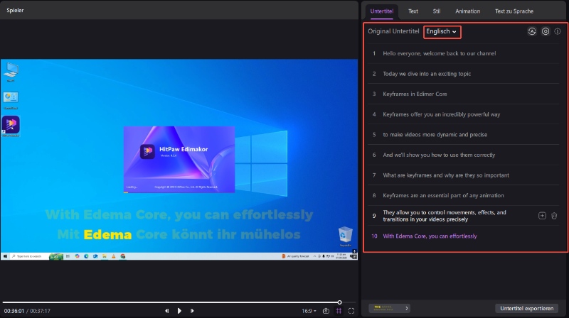 edimakor Untertitel übersetzen -Untertitel bearbeiten