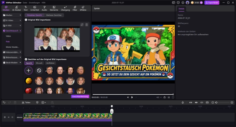 Importieren von Pokémon-Spielszenen oder -Dokumenten in die Software