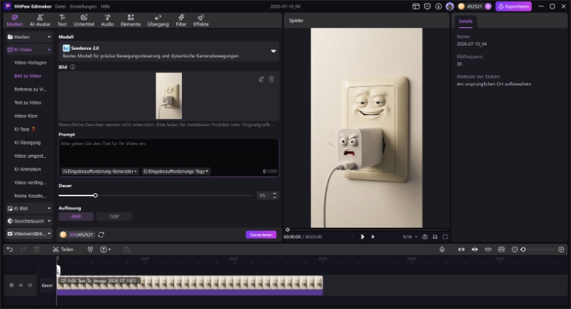 Nutzung der Bild-zu-Video-Funktion in HitPaw Edimakor zur Lippen- und Gesichtsanimation