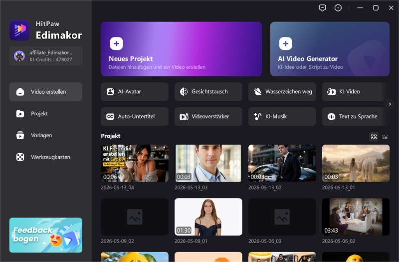Karaoke Video Maker Oberfläche von Edimakor beim Start eines neuen Projekts