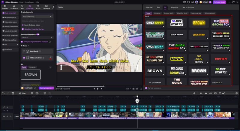 Karaoke Songtexte bearbeiten und Stil wie Schriftart, Farbe und Effekte anpassen