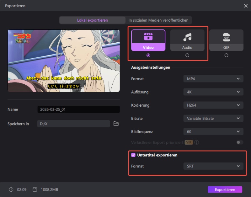 Karaoke-Video exportieren im Karaoke Video Maker für fertige Ausgabe
