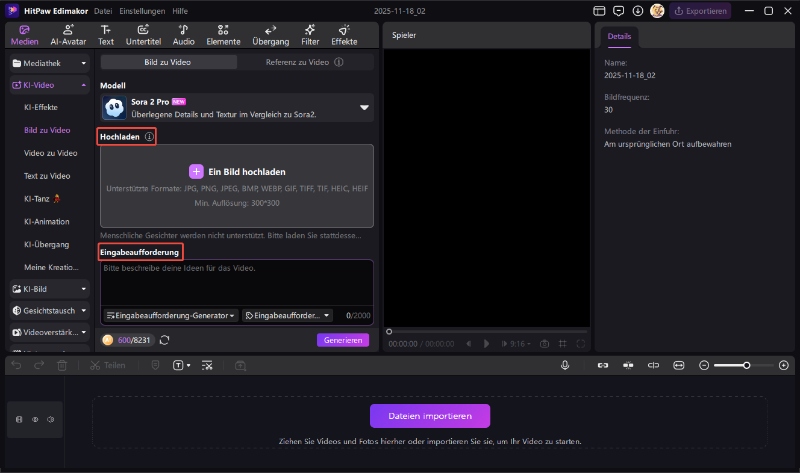 qwen 2.5 Videogenerierung Upload-Magier- und Eingabeprompt