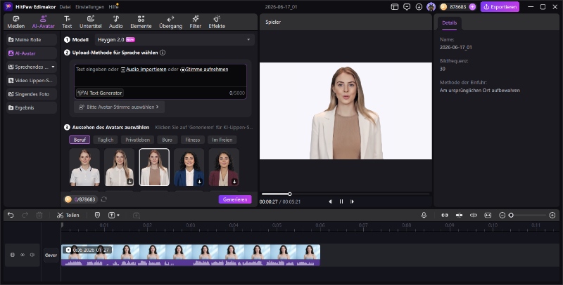 Auswahlmenü im Editor für sprechende Fotos und automatische Lippensynchronisation