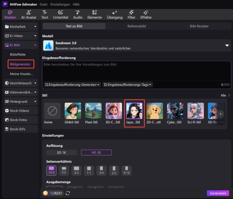 Edimakor Text-zu-Bild-Stile