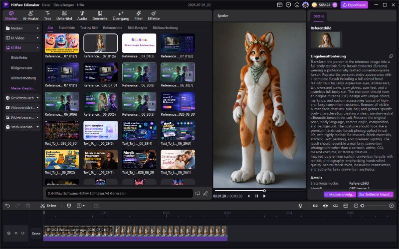 Platzieren des fertig generierten anthropomorphen Charakters auf der Video-Timeline