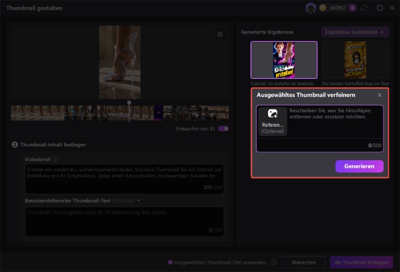 Auswahl eines KI-generierten Thumbnail-Layouts in HitPaw Edimakor 2