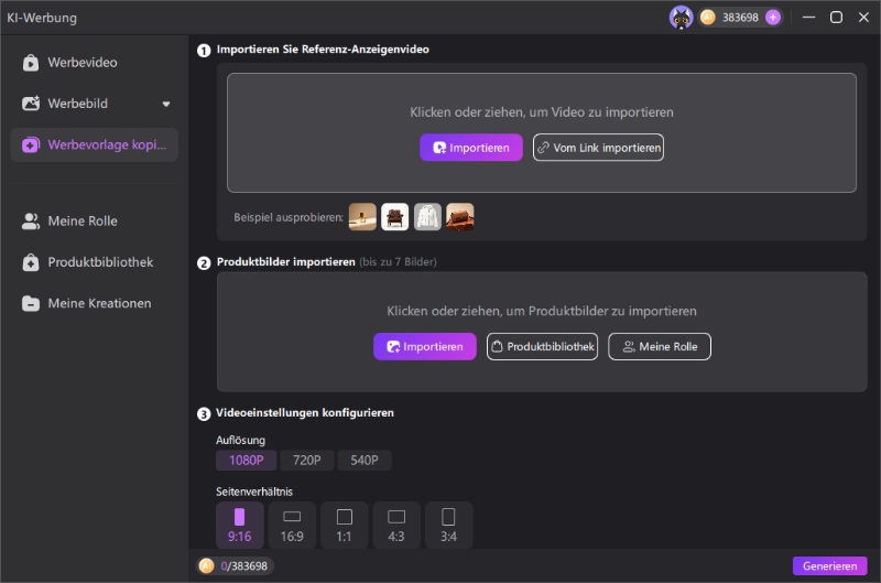 Werbe-Klon im KI-Video-Werbegenerator auswählen