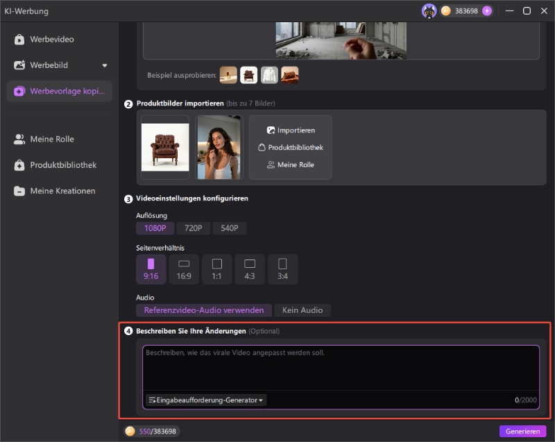Prompt in den KI-UGC-Video-Generator in HitPaw Edimakor eingeben