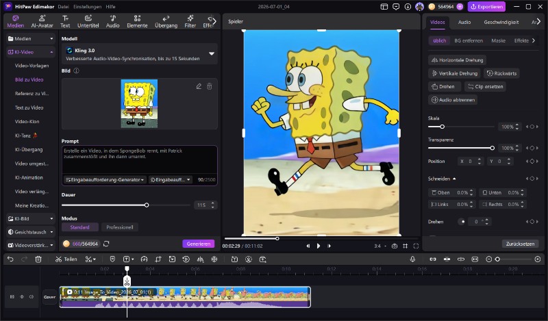 Einbinden einer hochauflösenden Zeichentrick-Grafik in den Editor für den Animationsprozess