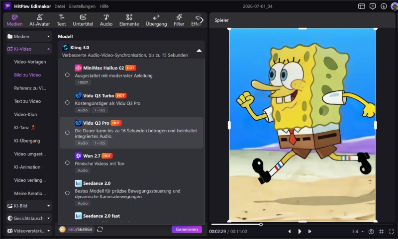 Konfiguration der Videoeinstellungen wie Format, Renderzeit und Auflösung vor dem Export