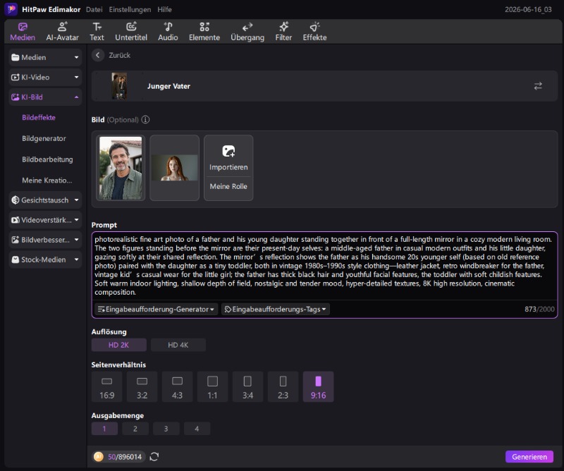 Vorschau des integrierten KI Bildgenerators in der HitPaw Edimakor Software