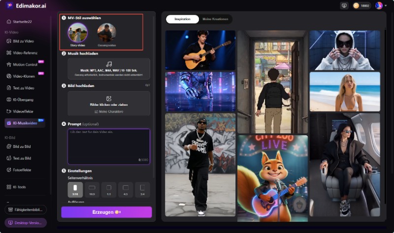 Musik in Edimakor AI hochladen
