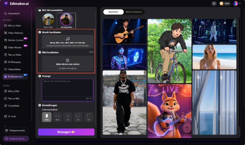 Bilder für das Musikvideo hochladen