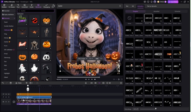 gruseliger Text zu einem Halloween-Video hinzugefügt