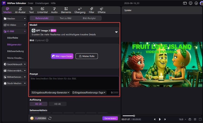 Benutzeroberfläche der Text-zu-Bild-Funktion in HitPaw Edimakor