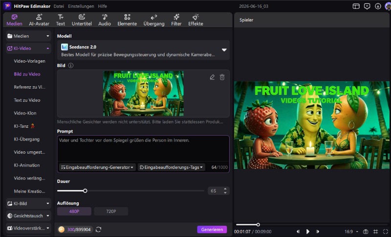 Bild-zu-Video-Konvertierung für Obst-Animationen