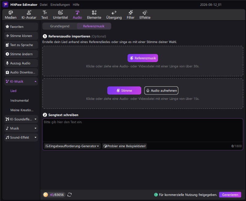 Edimakor KI-Musikgenerator: Referenzmusik-Generierung