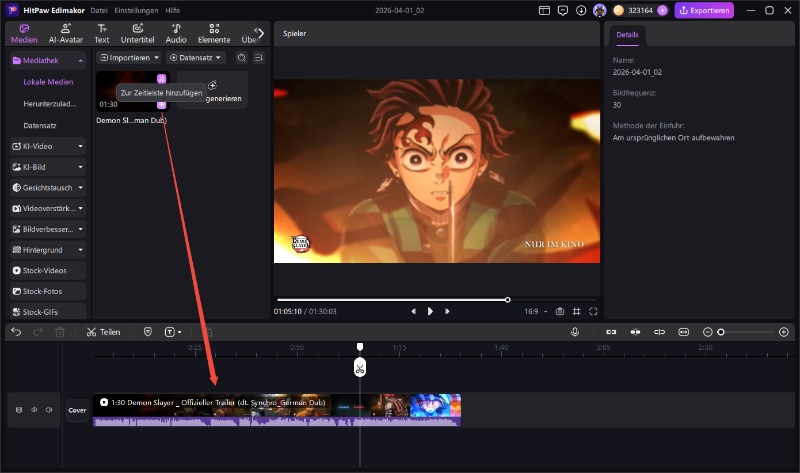 import video to edimakor timeline
