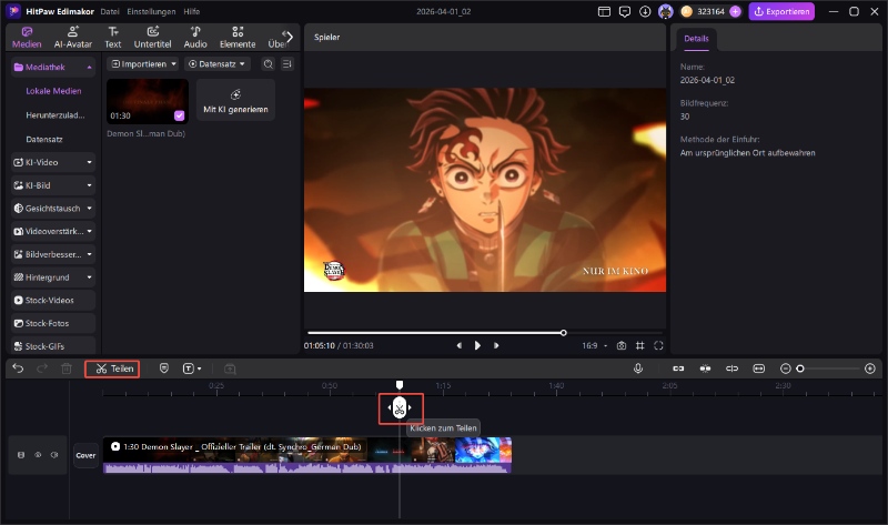 split clip in timeline edimakor