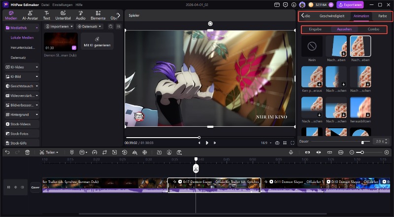 apply transitions to split video clip