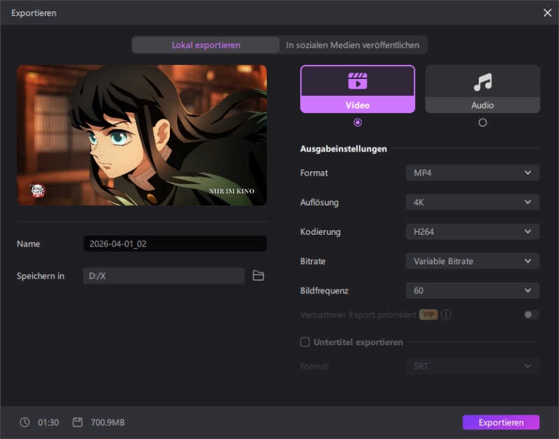 export final split clip in edimakor