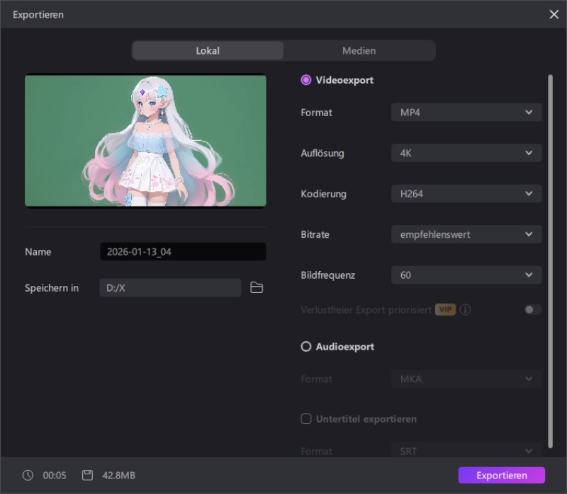 DreamFace Video in der Zeitleiste bearbeiten