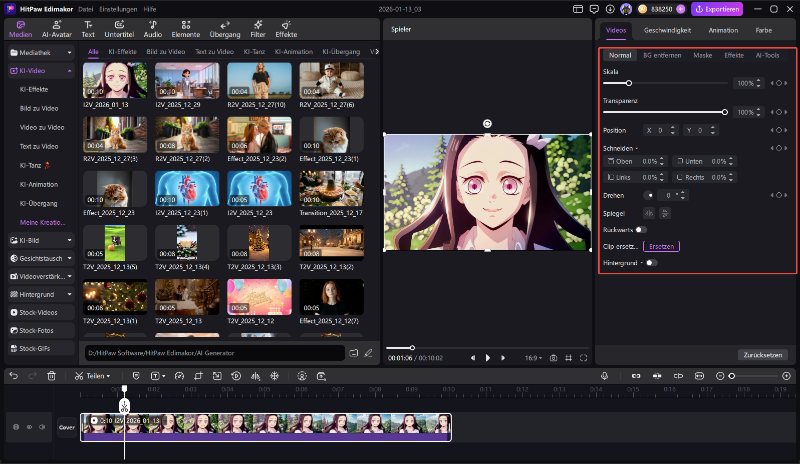 DreamFace Einstellungen – Dauer, Auflösung und Seitenverhältnis