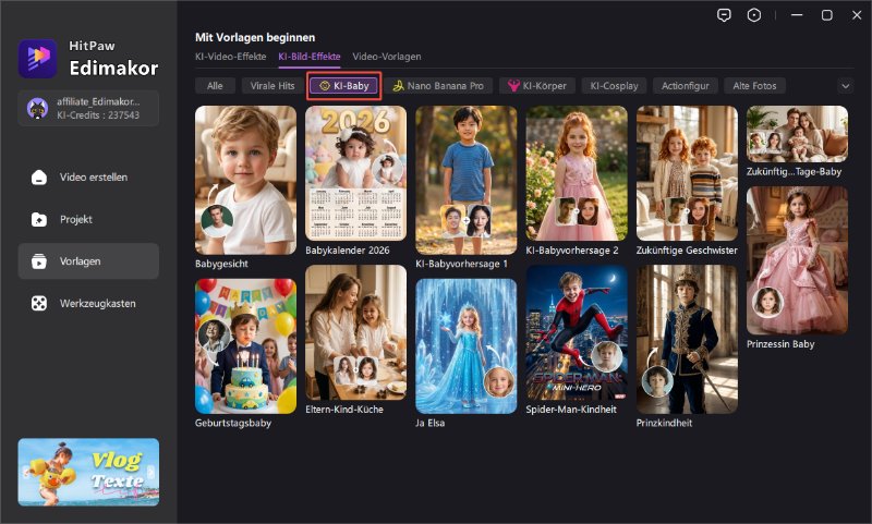 KI Effekt auswählen für Kinderfotos