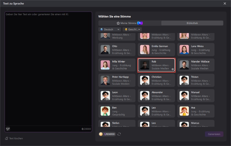 SpeechMA Stimme auswählen und generieren