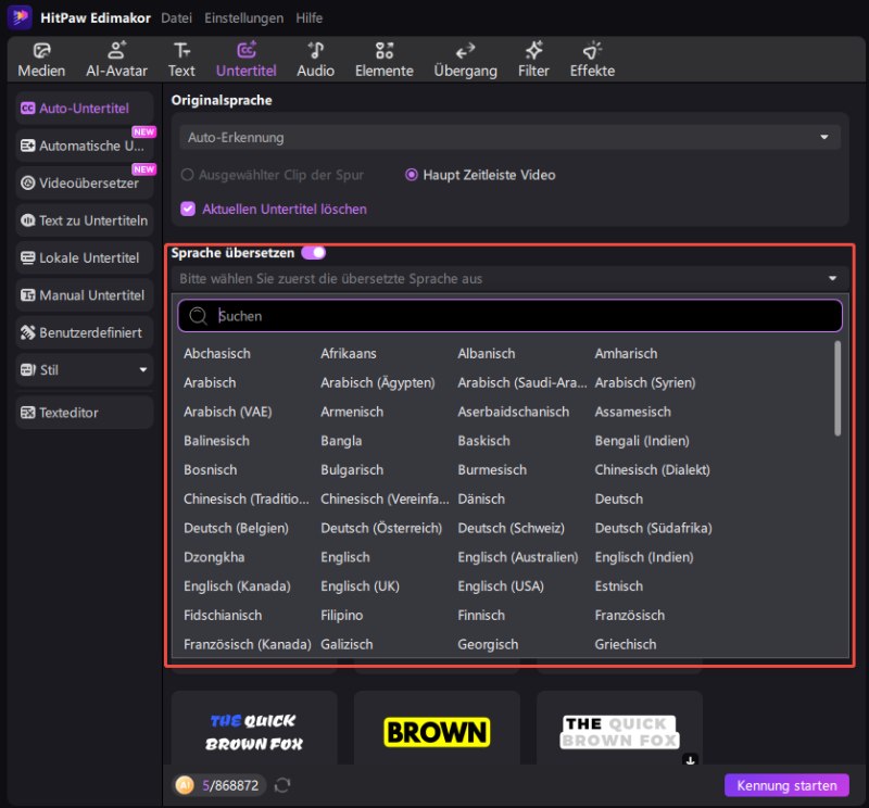 Edimakor – Automatische Untertitelung auswählen