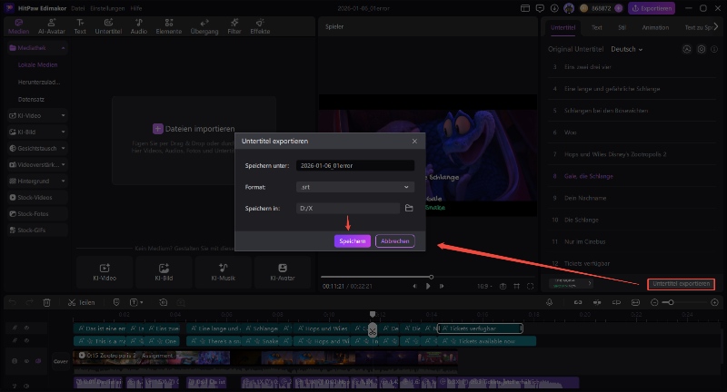 Edimakor – Untertitel exportieren