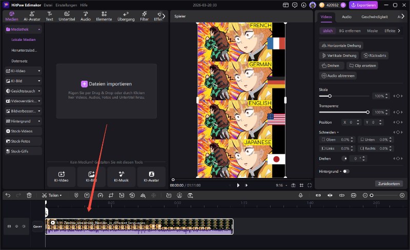 Video importieren im Editor Untertitel erstellen